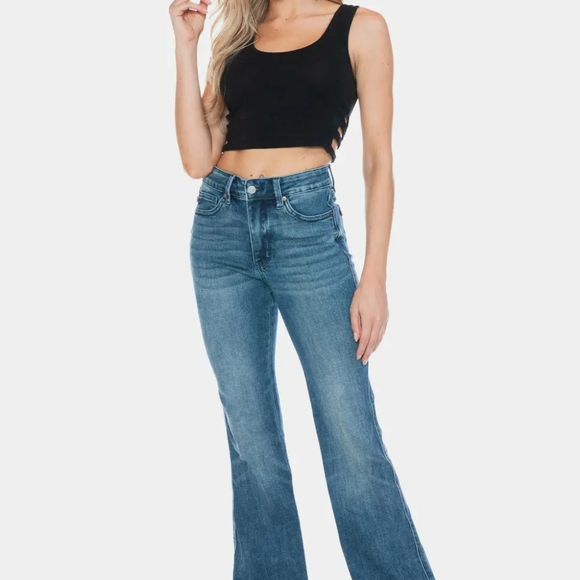 Judy Blue Full Size Tummy Control Cut Hem Flare Jeans - Picture 4 of 4